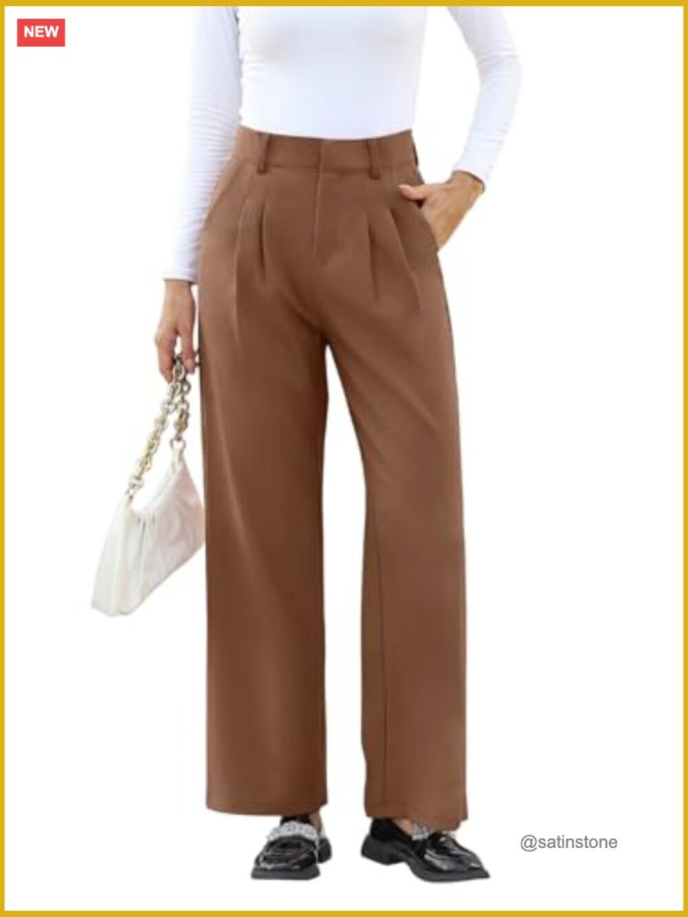 High Waisted Work Pants with Pockets, Polyester Spandex Fabric - Picture 4 of 6